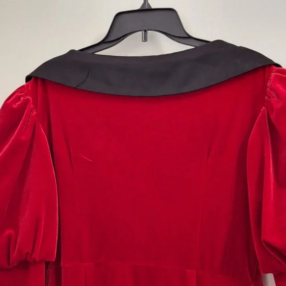 SHEIN Modely Puff Long Sleeve Velour Midi Red Dress w/Satiny Black Collar, Sz XL - Picture 6 of 15